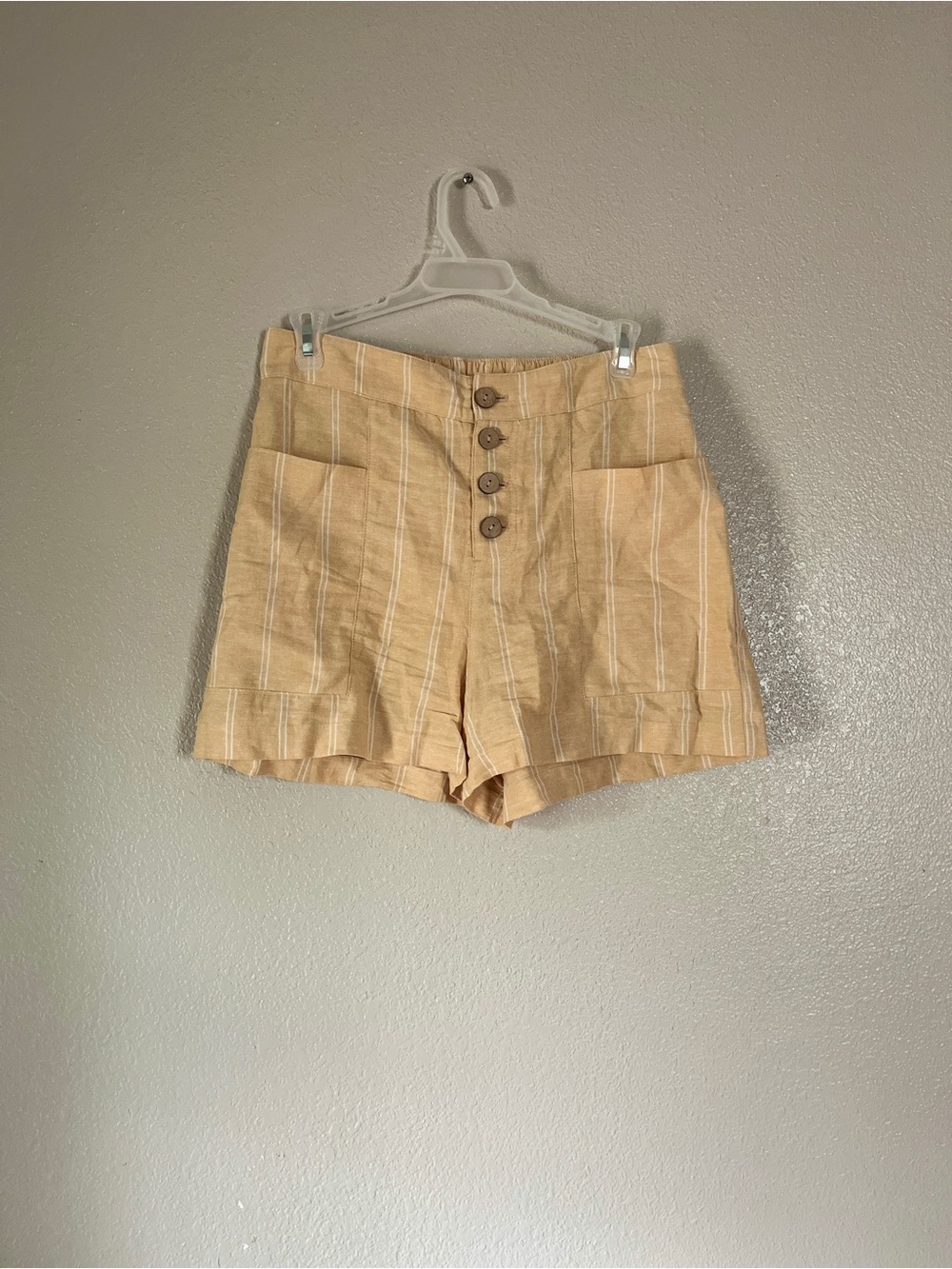 LC Lauren Conrad Tan Striped High-Waist Button Shorts